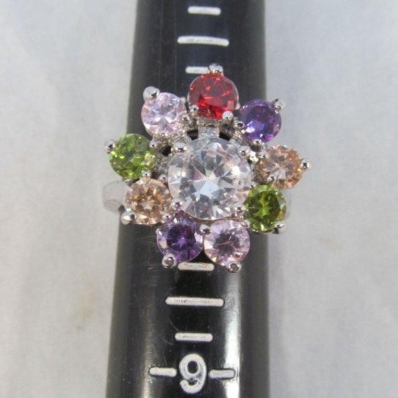 Multi Color Crystal Rainbow Flower Cocktail Ring - Picture 4 of 11